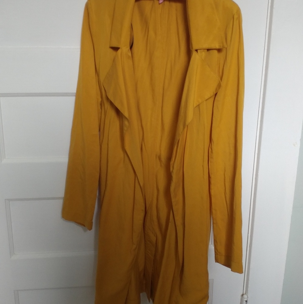 Mustard yellow lightweight duster jacket -knee lng